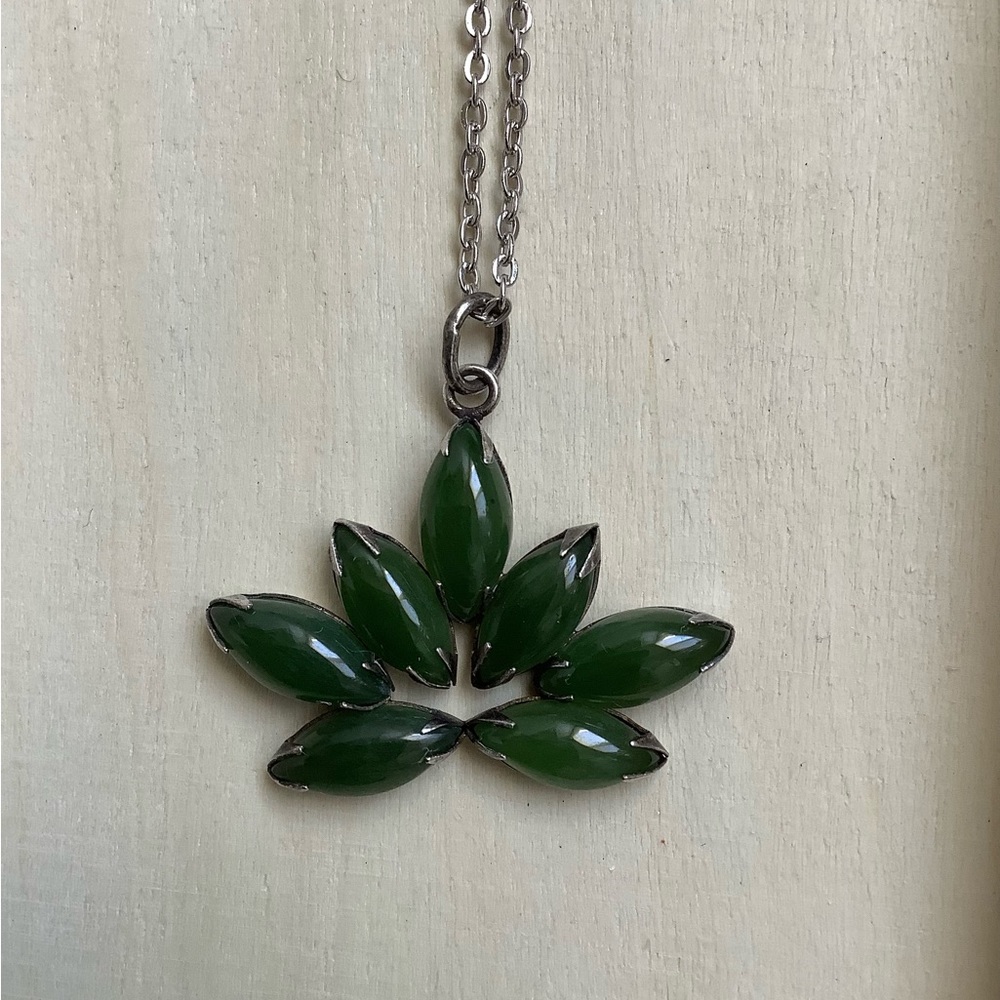 New vintage jade lotus or leaf large statement pendant necklace